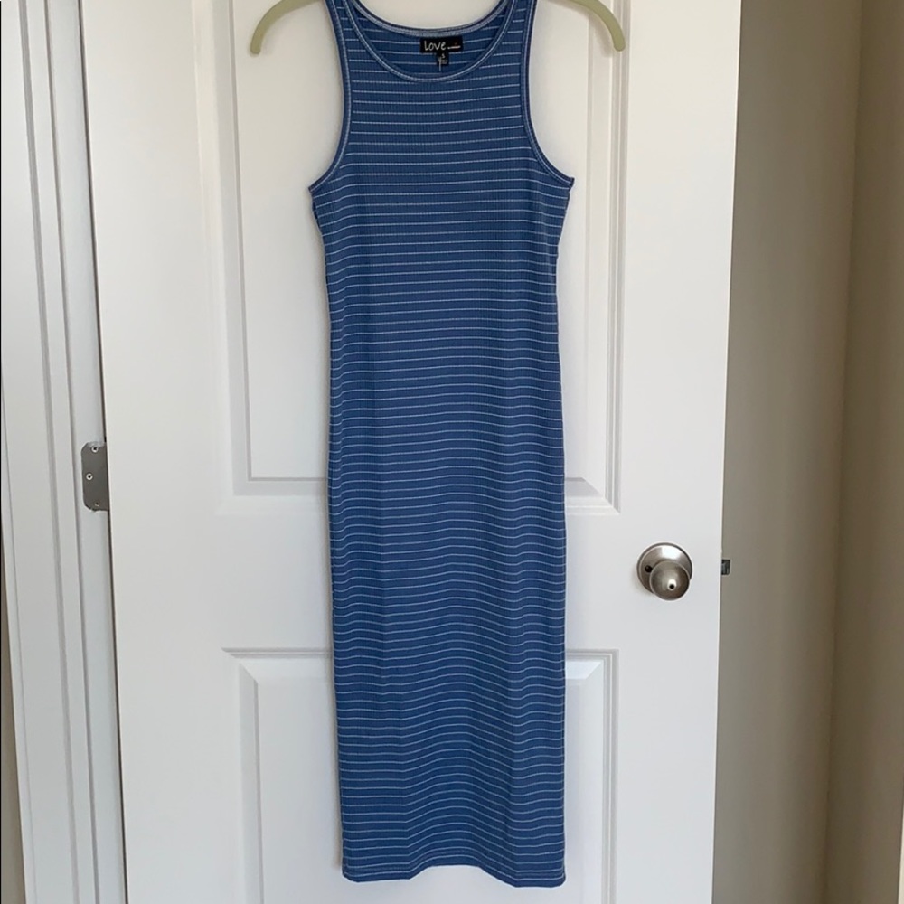Blue and white midi dress